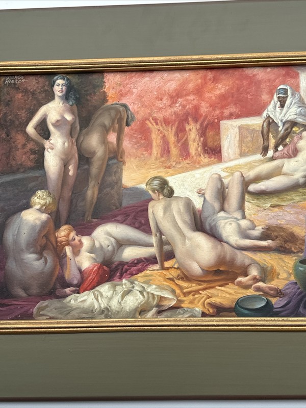 ANTIQUE PAINTING ART DECO MASTERFUL SUN BATHERS FAMOUS GEORGE HIRSCH Listed gallery