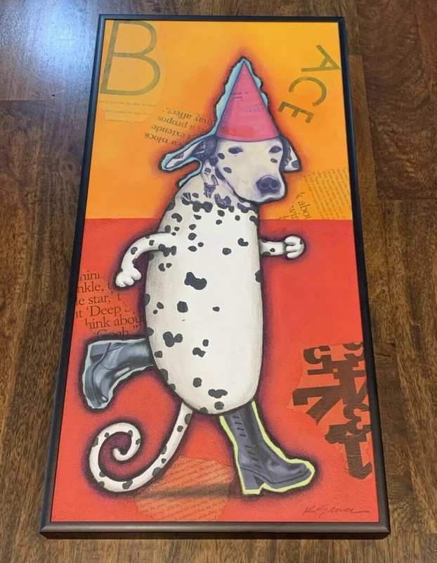 Keith Grace Signed Mixed Media Dalmatian Dog In Boots In Black Frame “Ace” 2004