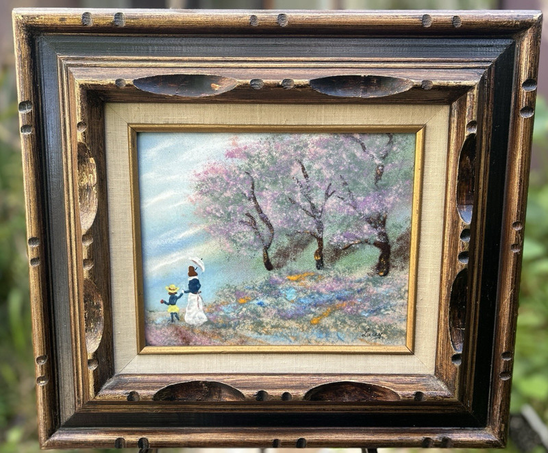 Jean Lucey Enamel On Copper Folk Art Impressionist Painting, Signed, Framed Ooak