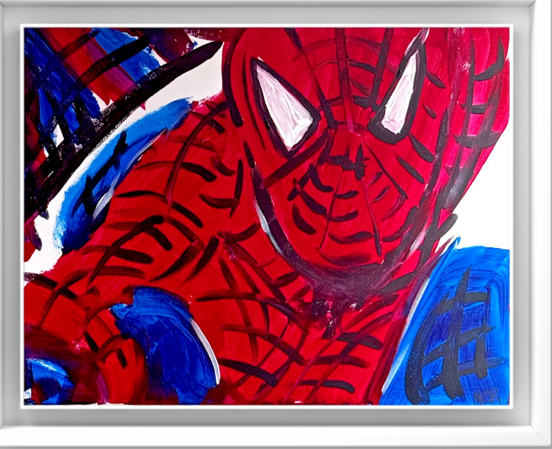 Abstract Impressionism 11x14 Spiderman Original Signed Pop Art Painting by MCR gallery