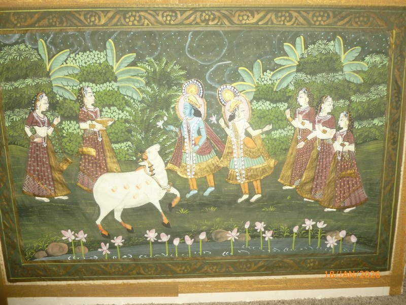 ANTIQUE HINDU Gopis KRISHNA PAINTING OLD INDIA Pichwai Ceremonial 18x28" Silk gallery
