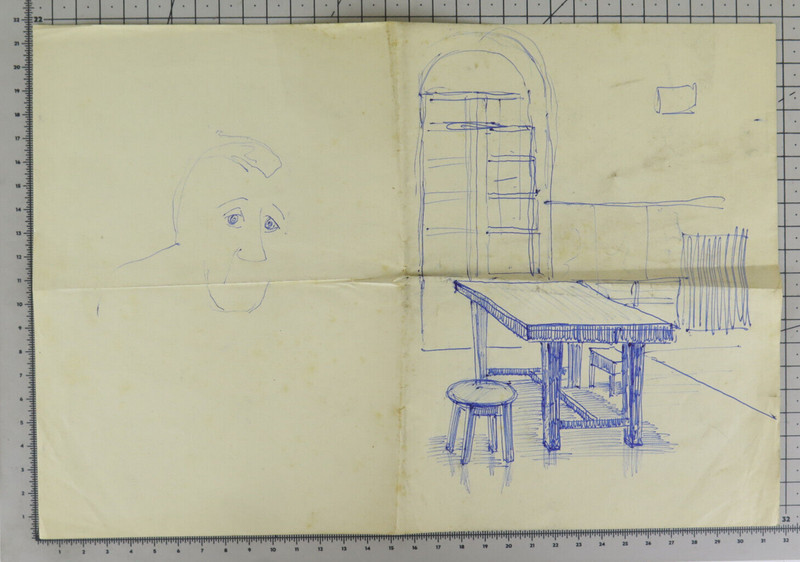 OLD PEN DRAWING ON STUDIO PAPER INTERIOR SKETCH OF PANCALDI P28.10