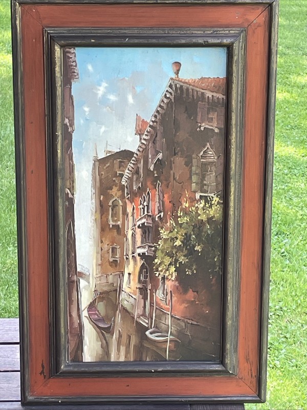 Italian Oil Painting VENICE Canal Boat MCM COSIMO PRIVATO? Signed Vintage c1960