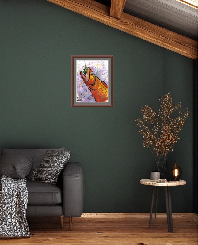 Atherton 9x12 Original Abstract Trout Bass Acrylic Painting "Fly Fish 2" signed gallery
