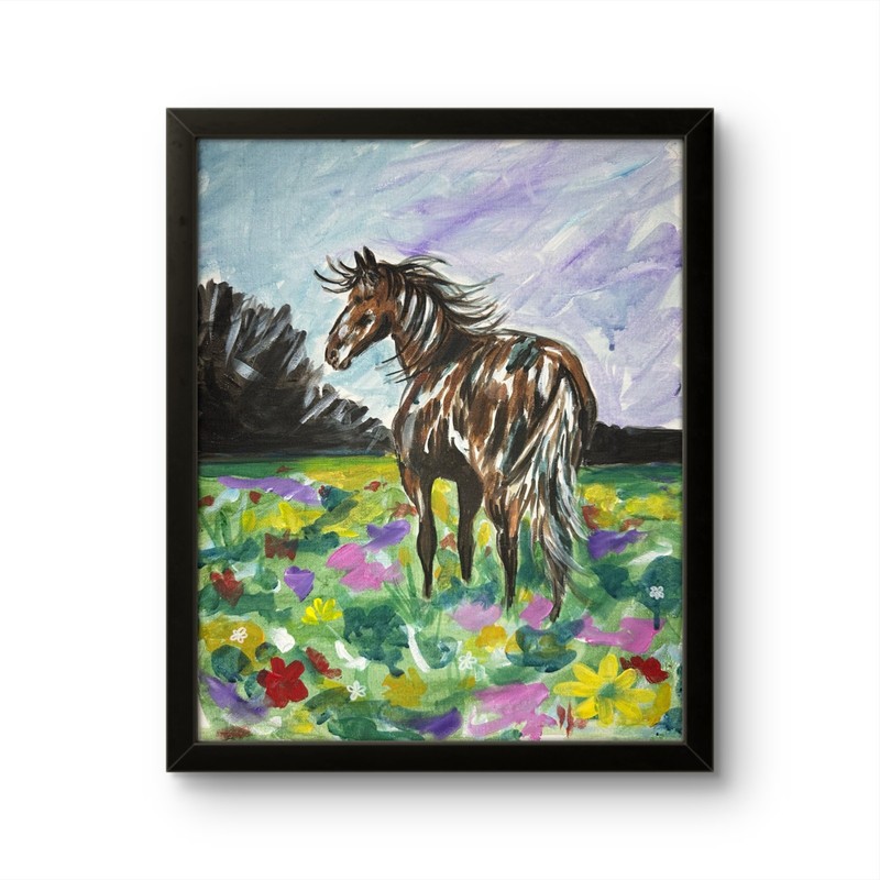 Abstract Horse in Meadow Expressionist Colorful 14X11 ORIGINAL ART MODERN HOME