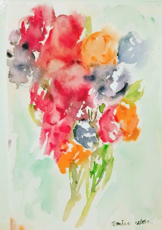 Femine Original watercolor flowers good xmas gift impressionist 5″ by 7″ #59