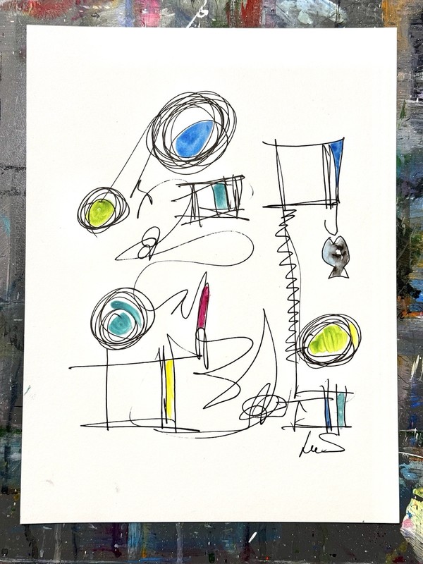Original Abstract Expressionism 9X12 Ink Mulitcolor Paper Signed Fine Decor 16 gallery