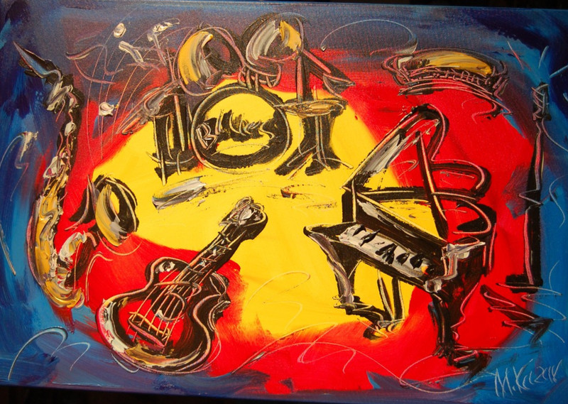 Jazz Original Oil Painting Stetched Canvas Impessionist Wall Art