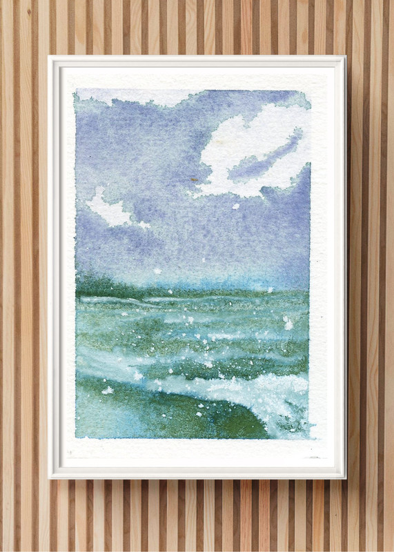 ACEO/ ATC Watercolor Seascape Ocean Surf Splash Water Beach Island OOKA Painting