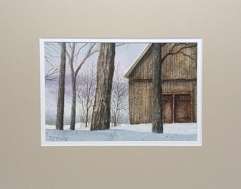 Original Matted Watercolor Painting - 'Snowed In' by Penna artist DAVID YOUNG gallery