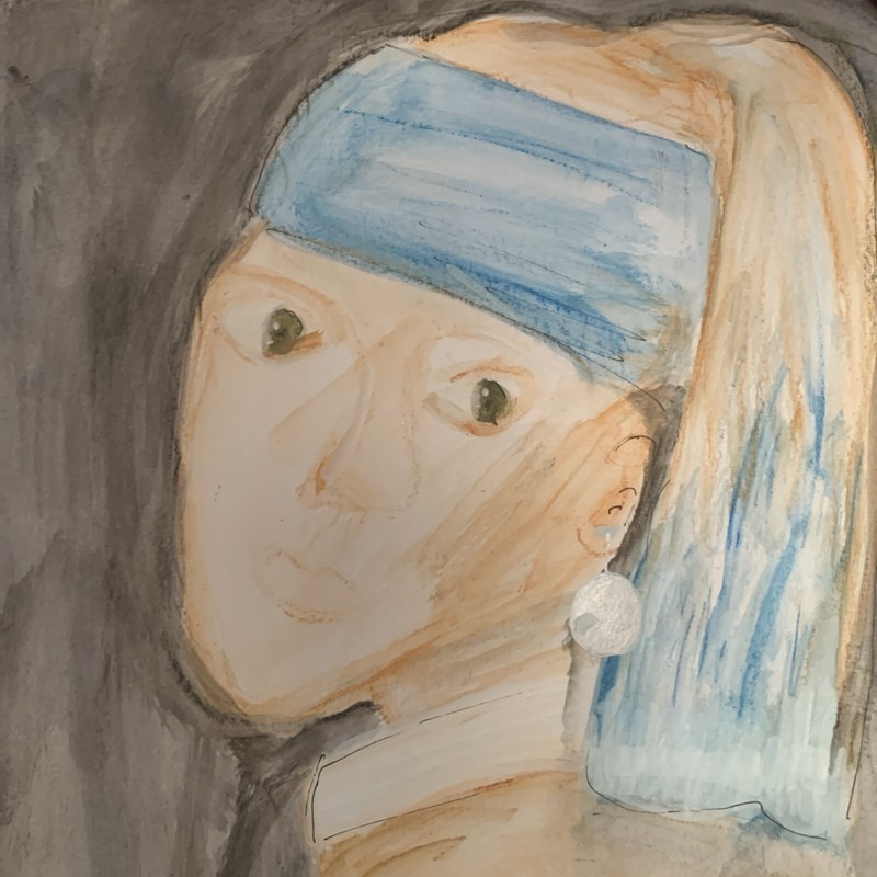 Gallery Wall Portrait A Girl With A Pearl Earring Inktense Moody Virgo Painting