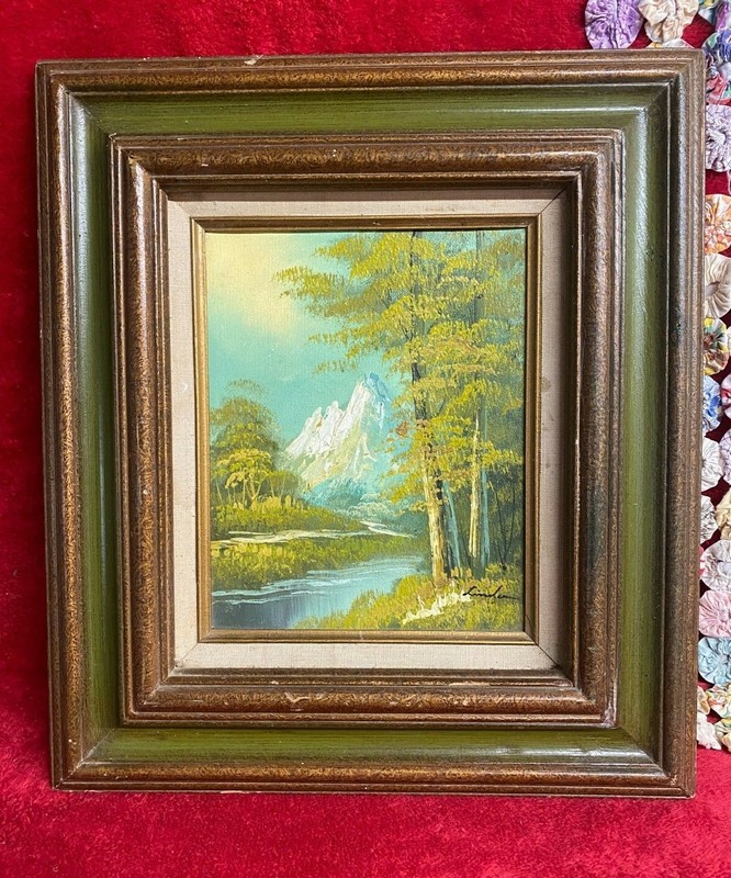 Original Landscape Painting by Linden? In Wooden Frame