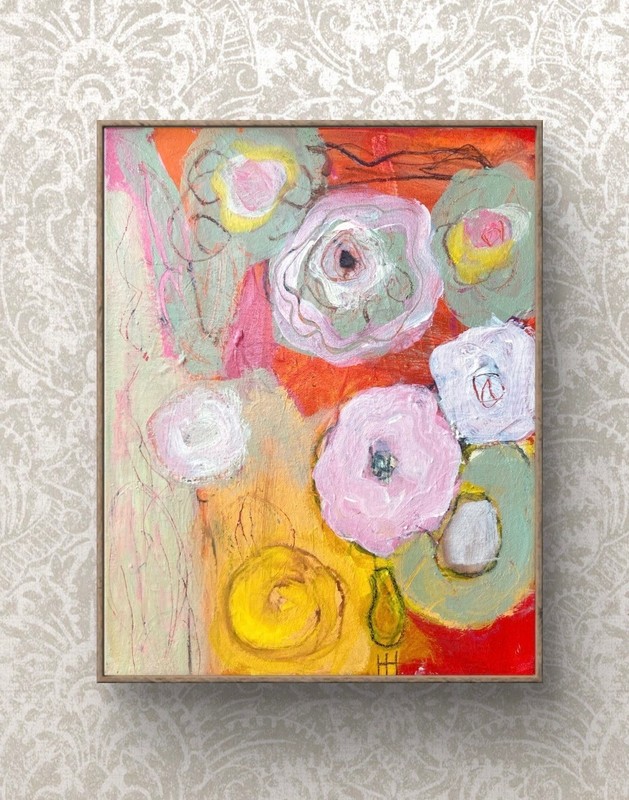 Original Gold Abstract Acrylic 11×14 Canvas Floral Wall Art, Holly Hammond