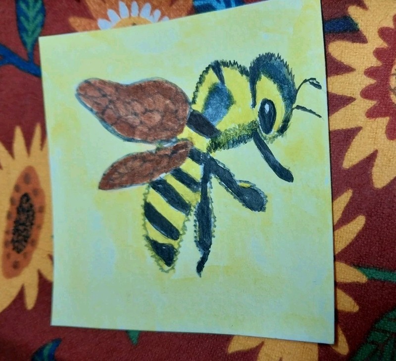 3x3 ORIGINAL PAINTING BUMBLE BEE FOLK ART WHIMSICAL STORYBOOK CUTE INSECT GAT