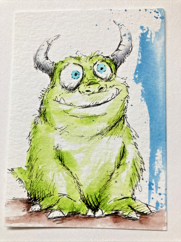 ACEO Original Watercolor Painting OOAK Monster ATC Artist Trading Card