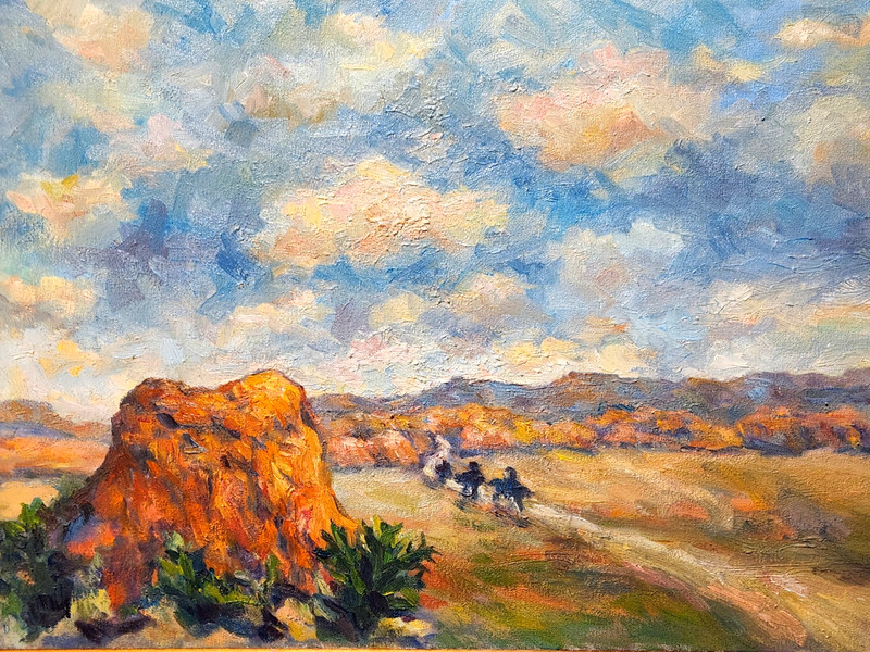 Large Oil Painting Old West Red Mountains Horse Riders Frame Original Donalee