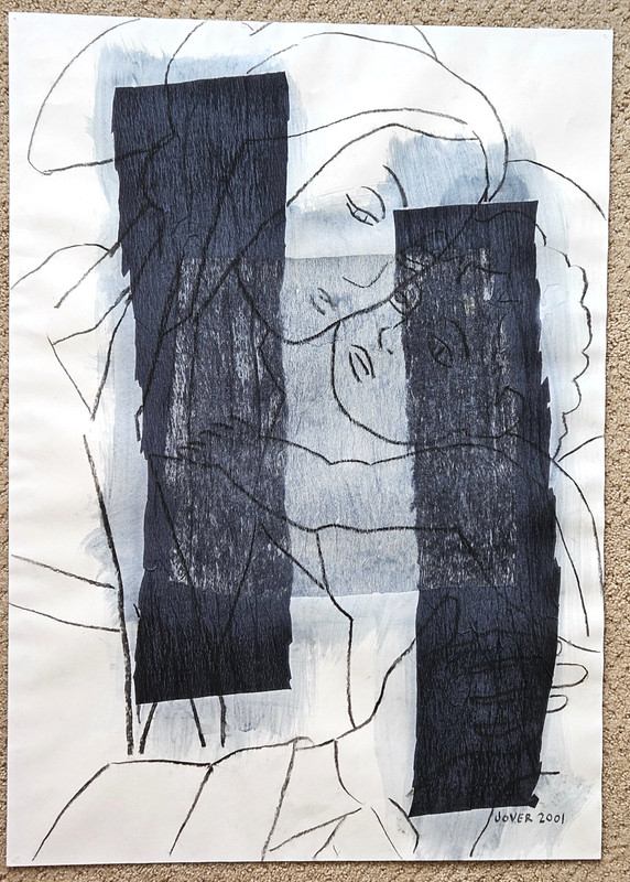 Loui Jover Original Ink-on-Paper Drawing Mother & Child – Mixed Media From 2001