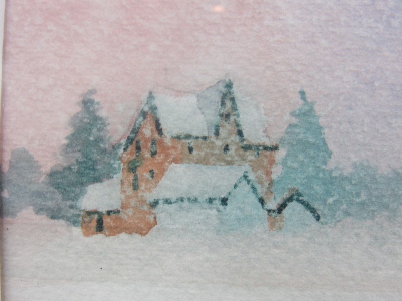 JOHN HARTIG ORIGINAL WATERCOLOR SNOWSTORM FARM PHEASANT BIRD SIGNED gallery
