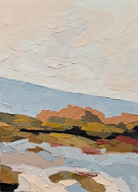 Original Oil Painting 5×7 in. Impasto Abstract Landscape Mountain Artwork Signed