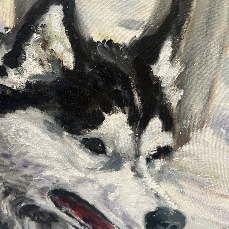 Original Oil Painting Husky 20” X 18” Cute Dog, Huskies Canvas & Wood Frame gallery