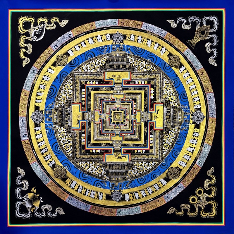 110x110cm Gold and Silver Mixed Kalachakra Mandala Thangka Painting