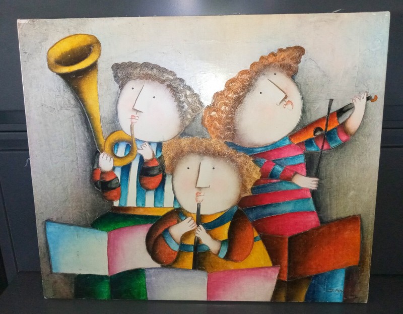 Joyce Roybal Original 20 x 24 Unframed Oil Painting 3 Children Musicians CRT2