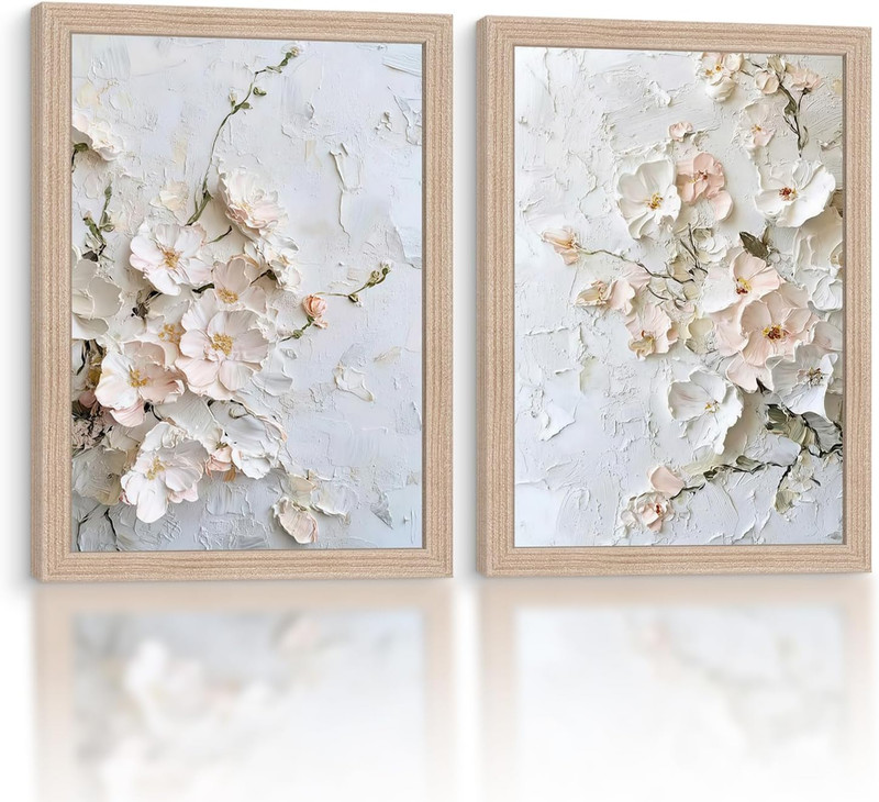 Framed 3D Floral Canvas Art – Modern Textured Oil Painting for Home Decor