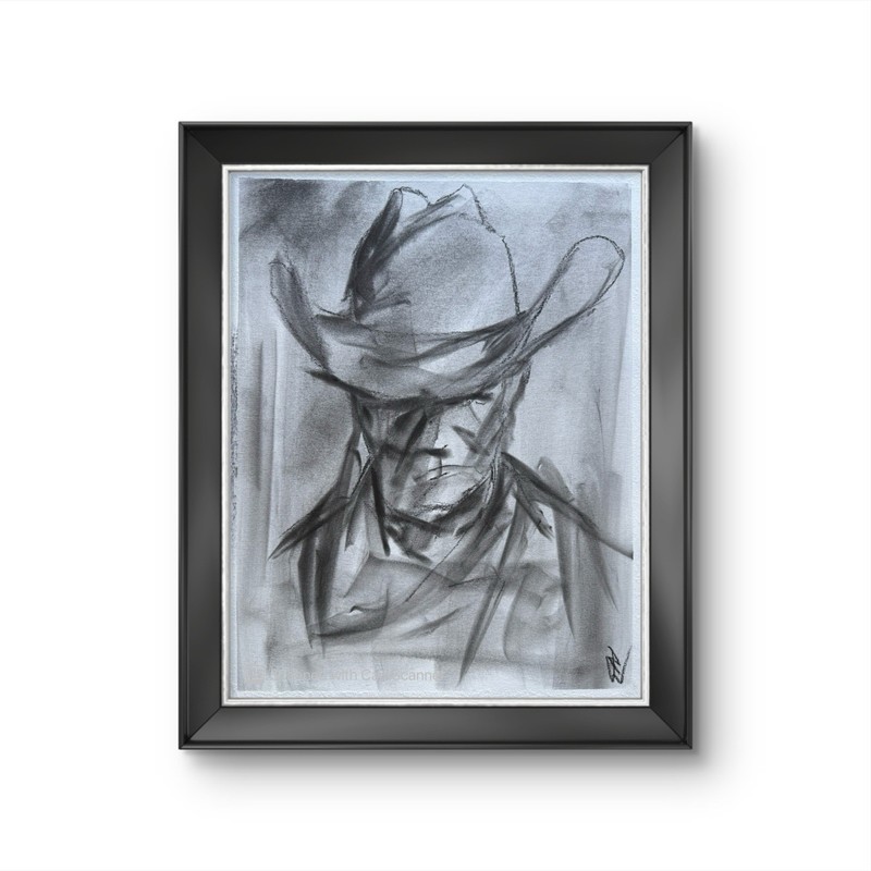 Cowboy Portrait Sketch 11x14 Pastel on Paper Western Art gallery