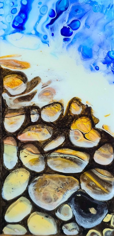 Sea Abstract Acrylic Picture 10x20cm Stones Beach Painting on Canvas