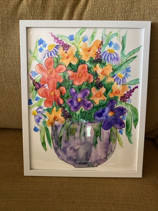 Abstract Flowers,Watercolor Painting On Paper,abstract ,framed,11/14,