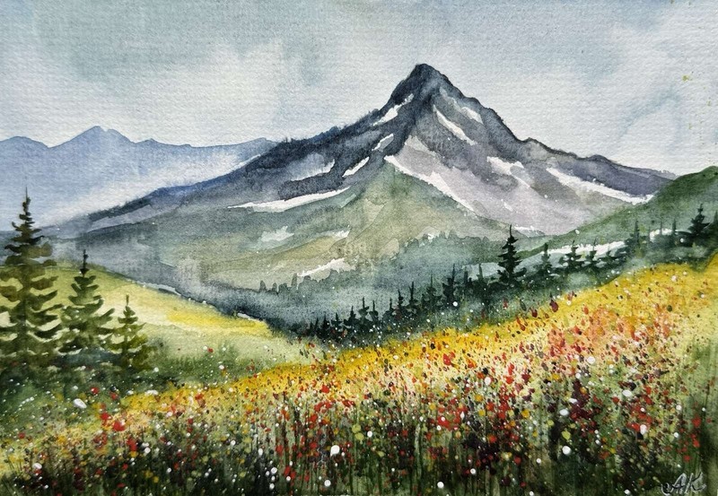 Original watercolor Art Rocky Mountain National Park painting mountains Art