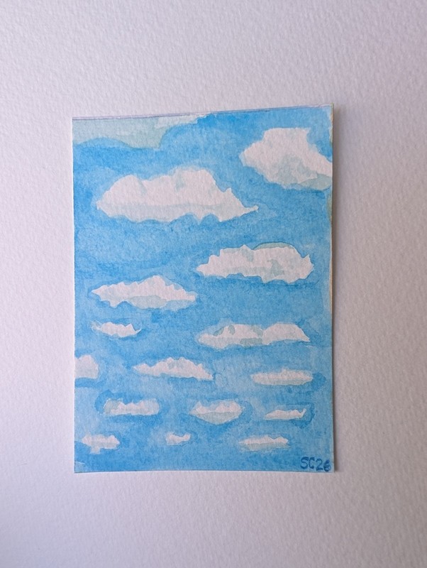 Original Watercolor Painting ACEO Clouds Blue Sky OOAK Art