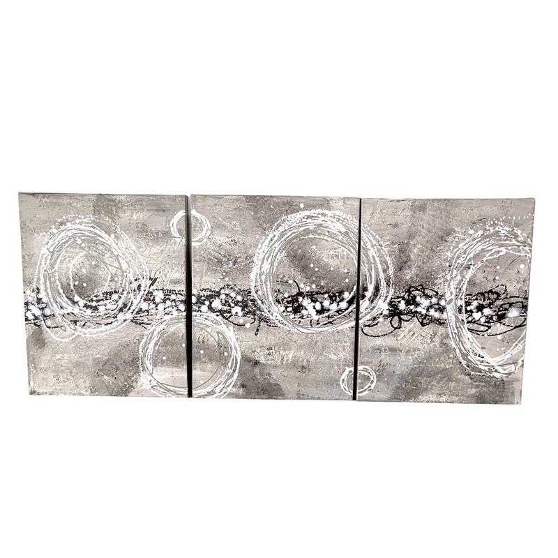 Original Abstract Painting Triptych Artwork Signed Artist Canvas Art MCM Style