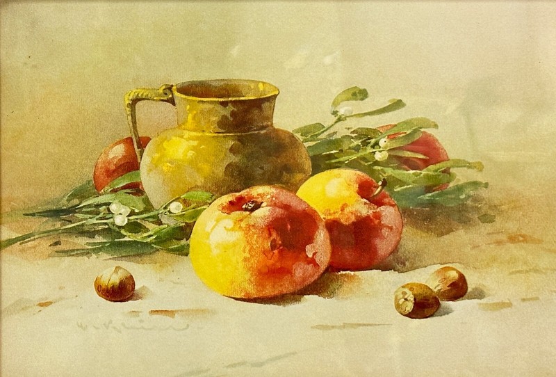 British Still Life Watercolor, Signed Illegibly, Circa 1940 gallery