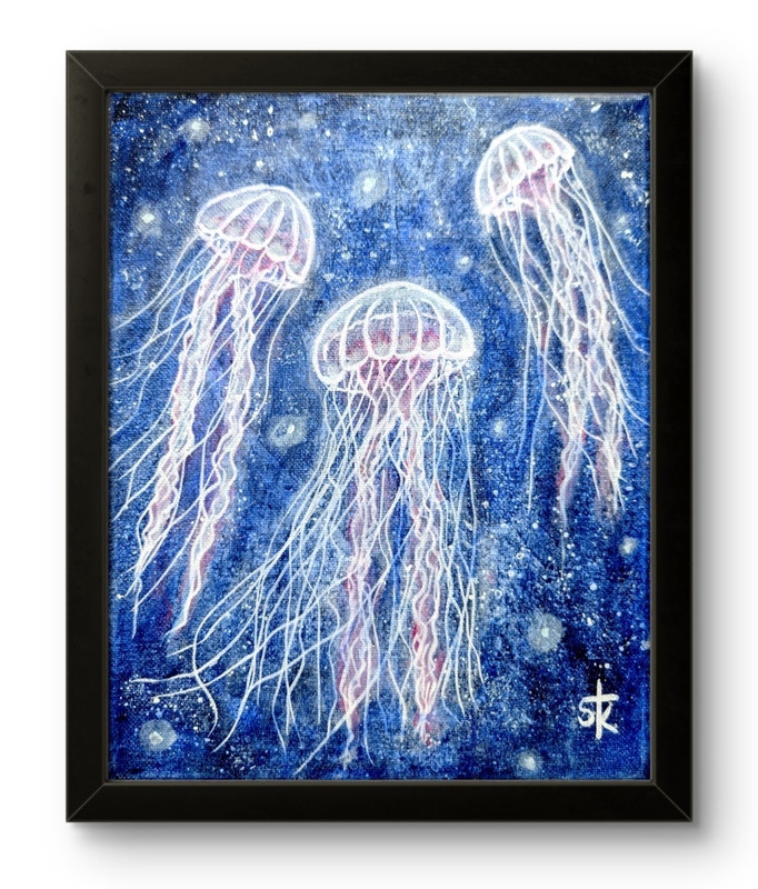 Original Hand Painted 8×10 Jellyfish Impressionist Acrylic Canvas Home Decor
