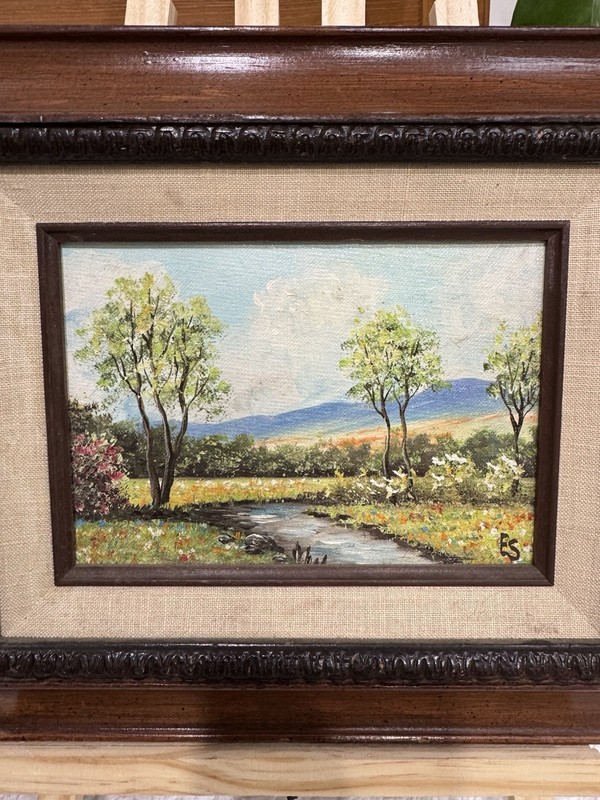 Vtg Eugene Schmidt Painting Spring Mountain Landscape Santa Barbara 5x7 Frame gallery