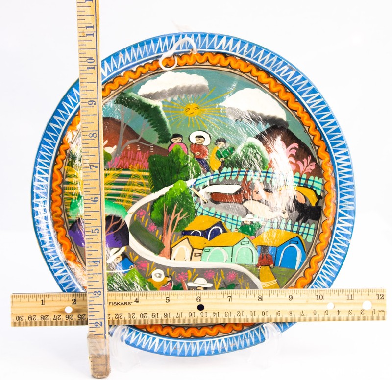 Hand Painted Folk Art Ceramic Plate Village Scene Colorful Wall Decor gallery
