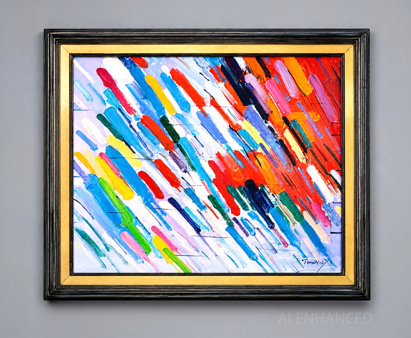 Abstract Expressionist Painting Colorful Impasto Canvas Framed & Signed Timothy