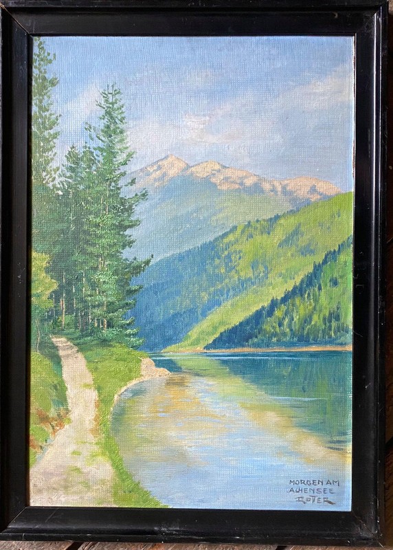 Oil Painting Sign Rotter 1924 IN Morgengrauen At Achensee With Mountain