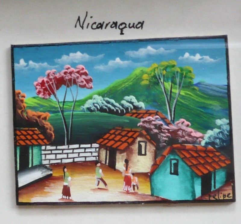 FINE VINTAGE FOLK ART NICARAGUA VILLAGE SCENE MINIATURE OIL COLORFUL LATIN ART gallery