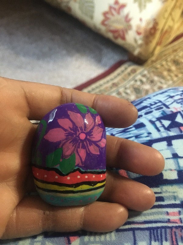 New Hand painted Flowers On Rock Sz2” Resin Coated