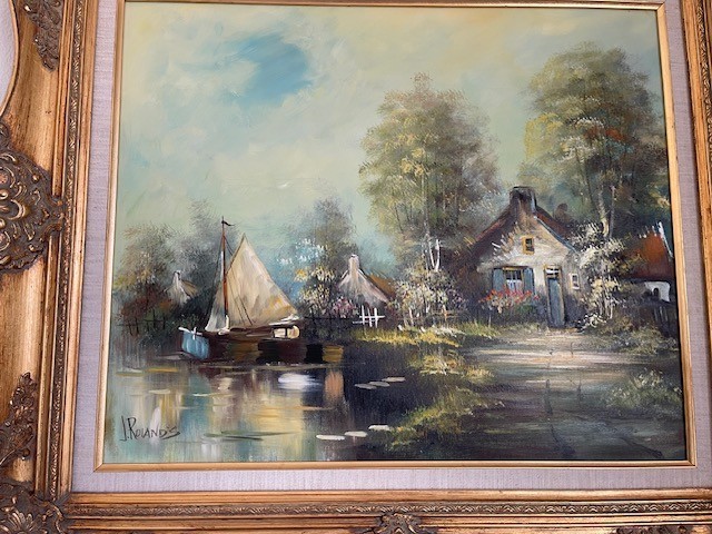 J ROLANDS Original 1940’50’s COTTAGE MID CENTURY DUTCH MODERN Vintage Oil Canvas