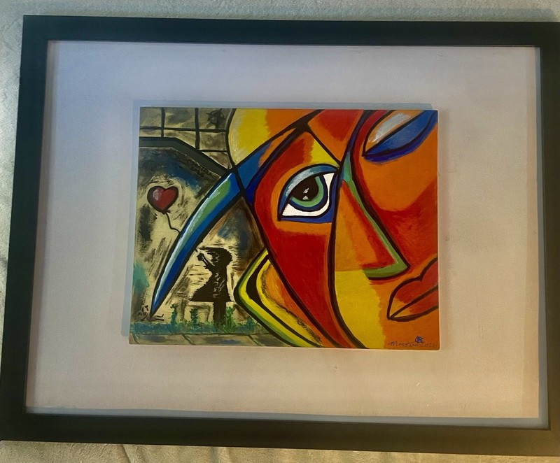 Abstract Pop Modern Portrait & Canvas Painting Signed Framed