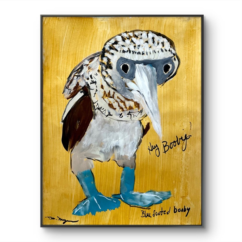 Mary Myers Original Blue Footed Booby Funny Bird Art 11×14 Mixed Media (77)