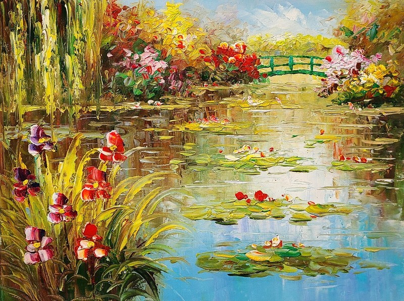 Water Lily Pond, #5D-BP03, 12×16, 100% Hand painted Oil Painting on Canvas,