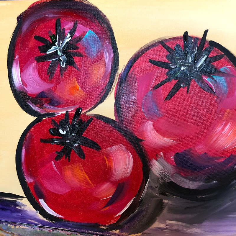 Ripe tomatoes impressionistic fine kitchen art painting 14X11 canvas original gallery