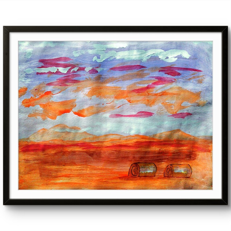 Colorful Orange Sky Modern Original Signed Paper Acrylic Wall Art 11×14 BACH