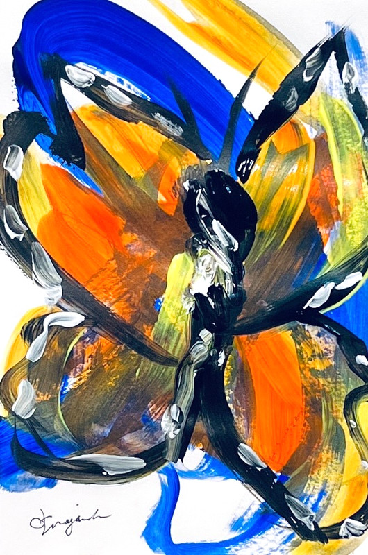 Guajardo Art: Monarch and Blue Swirls 9X6 Paper Abstract Neo Expressionism gallery