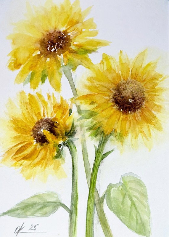 Original Watercolor Sunflower Bouquet Painting, Yellow Floral Wall Art, Summer