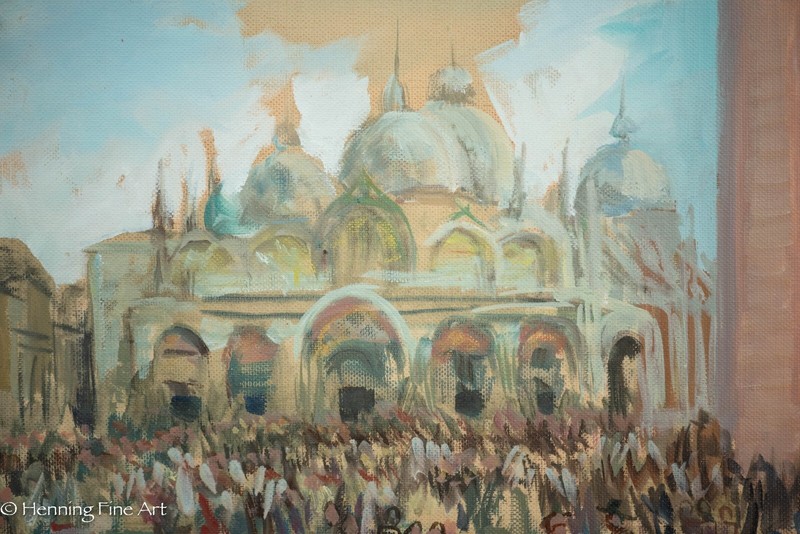 Vintage Impressionist Oil Painting of Piazza San Marco Venice Italy Lucie Palmer gallery